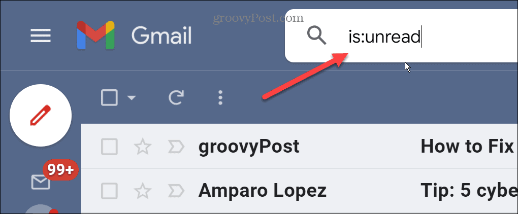 البحث عن رسائل البريد الإلكتروني غير المقروءة في Gmail