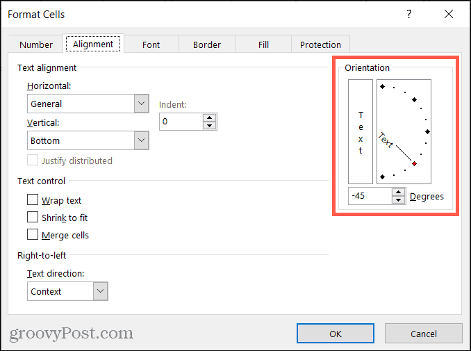 تنسيق محاذاة الخلية في Excel