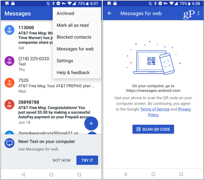 تطبيق Android Messages Scan Code QR