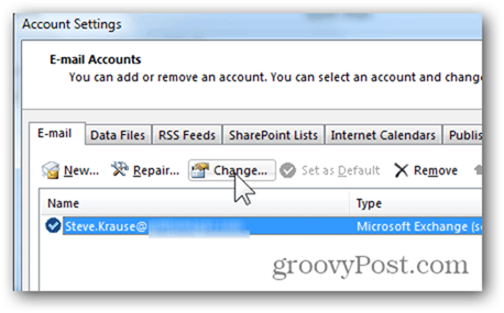 إضافة صندوق بريد Outlook 2013 - انقر فوق تغيير