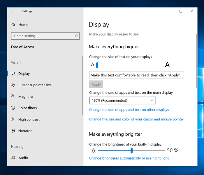 اجعل Everythign أكبر إعدادات عرض Windows 10
