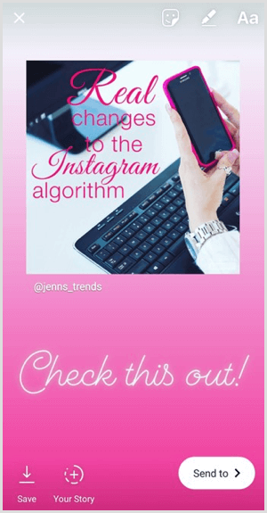 أضف نصًا أو ملصقات أو مكونات أخرى إلى منشور تمت إعادة مشاركته في قصة Instagram الخاصة بك.