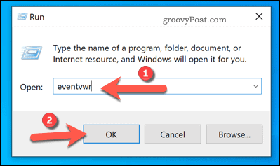 فتح عارض الأحداث باستخدام تشغيل على Windows