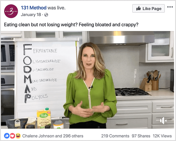 تنشر صفحة 131 Method Facebook مقطع فيديو عن الأكل النظيف.