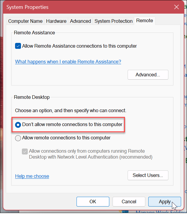 قم بتعطيل Remote Desktop في Windows 11