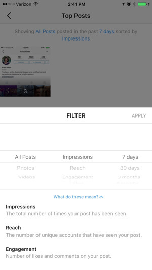 مرشح رؤى الملف الشخصي للأعمال instagram
