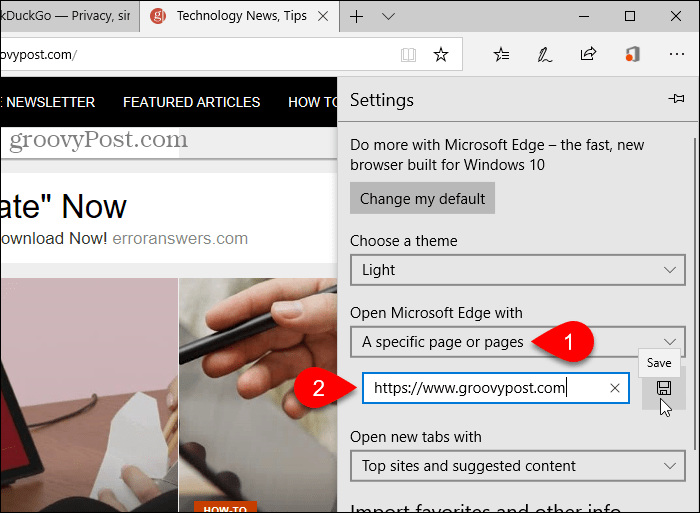 احفظ عنوان URL لـ Open Microsoft Edge مع الخيار