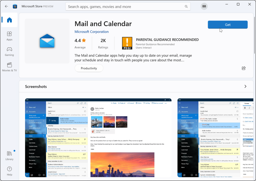 أعد تثبيت تطبيق Mail في متجر Microsoft