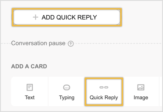 انقر لإضافة بطاقة "رد سريع" ثم انقر فوق "إضافة رد سريع".