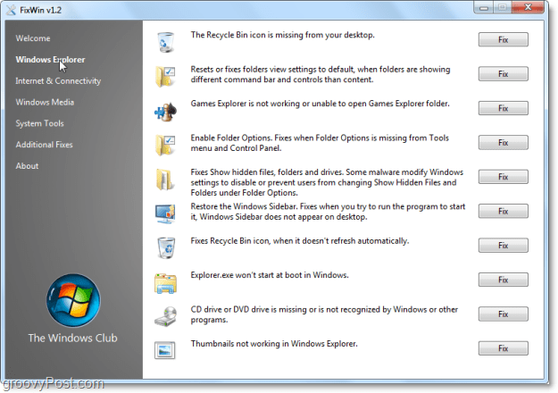 FixWin Windows Explorer بإصلاح لقطة الشاشة