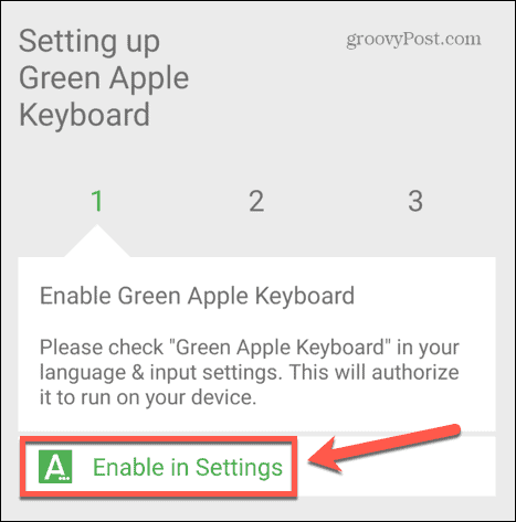تمكين لوحة مفاتيح التفاح الأخضر في الإعدادات