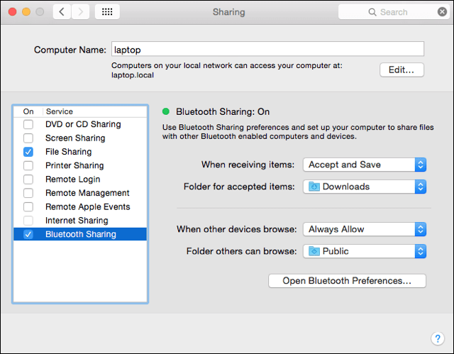 مشاركة Bluetooth على جهاز Mac