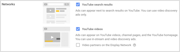 إعدادات الشبكات لحملة Google AdWords.