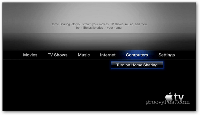Apple TV قم بتشغيل المشاركة المنزلية