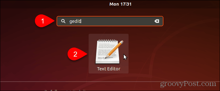 ابحث عن gedit وافتحه في Ubuntu