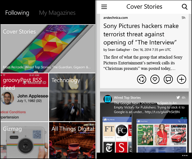 Flipboard متوفر أخيرًا لهواتف Windows 512 ميجابايت