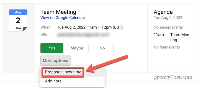 جوجل التقويم Gmail اقتراح وقت جديد