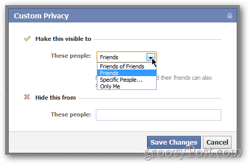 مشاركة الخصوصية المخصصة لتحديثات وصور Facebook