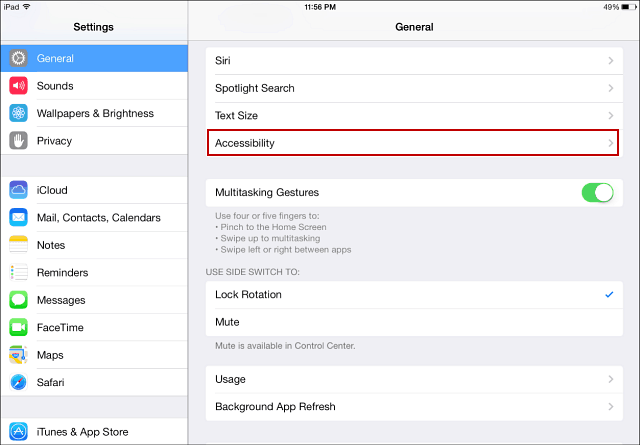 إمكانية الوصول إلى iOS 7