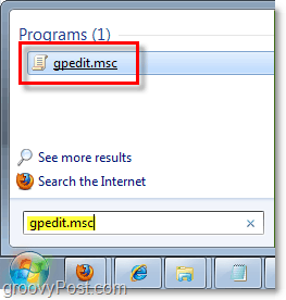 الوصول إلى محرر نهج المجموعة (gpedit.msc) من بدء تشغيل Windows 7 orb (القائمة)