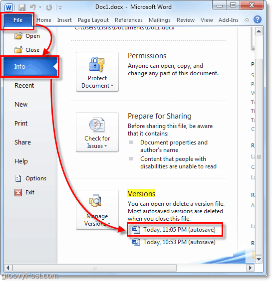 تعود النسخة المحفوظة تلقائيًا إلى Outlook 2010