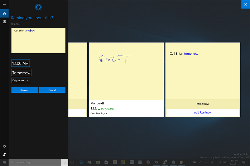 تلميح تحديث الذكرى السنوية لـ Windows 10: استخدم Inking مع Sticky Notes و Cortana