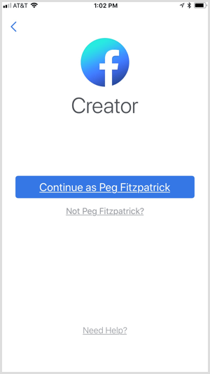 تسجيل الدخول إلى تطبيق Facebook Creator