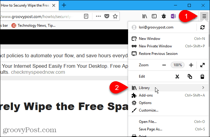 حدد Library في Firefox لـ Windows