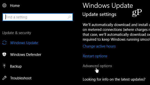 إعدادات تحديث Windows 10 المتقدمة