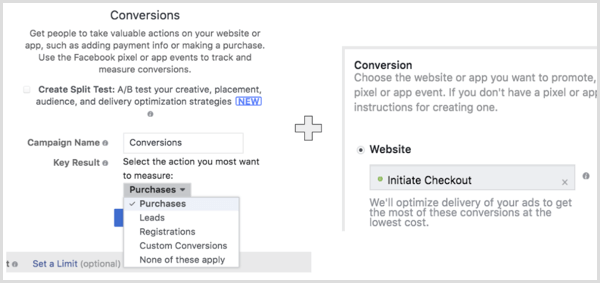 قم بإنشاء حملة فيسبوك بهدف تحويلات الويب وحدد الإجراء الذي تريد أن يقوم به جمهورك.