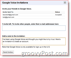 لقطة شاشة لدعوة Google Voice