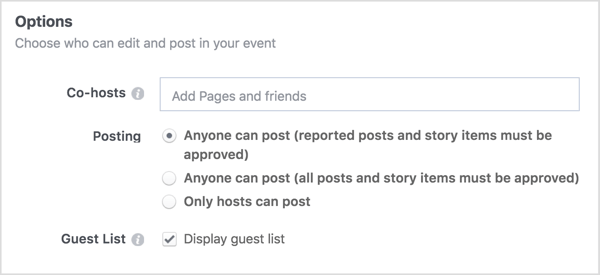 أدخل أسماء صفحات الأعمال أو الأصدقاء الذين ستشارك معهم حدث Facebook.