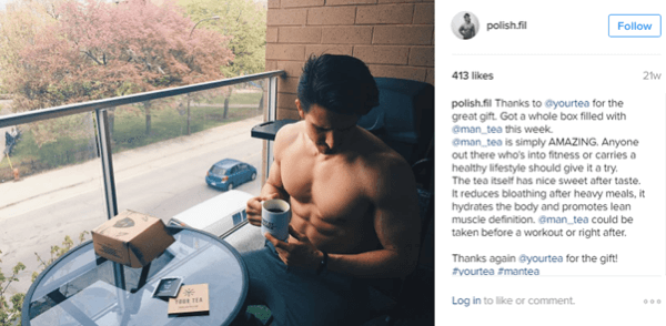 المؤثر الصغير Filip Tomaszewski يقف مع Man Tea ويشارك الفوائد مع متابعيه على Instagram.