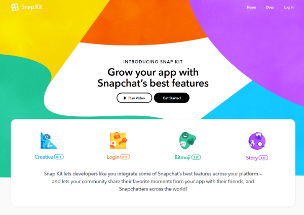 شركة Snap Inc. قدم Snap Kit ، وهي مجموعة مطورة كاملة تتيح لصانعي التطبيقات جلب بعض أفضل أجزاء Snapchat إلى تطبيقاتهم.