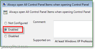 تمكين الخيار لفتح جميع عناصر لوحة التحكم دائمًا في Windows 7