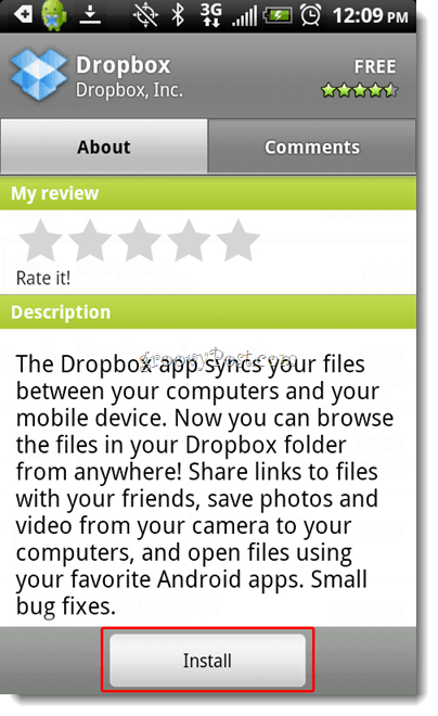 تثبيت Android Dropbox