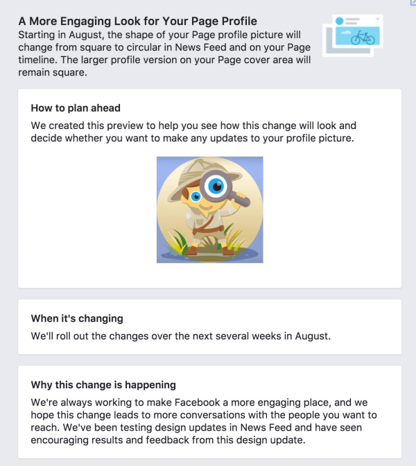 يقوم Facebook بتغيير صور الملف الشخصي للصفحة من مربع إلى دائري.