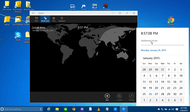 قم بتمكين التقويم المخفي والساعة و Spartan في Windows 10