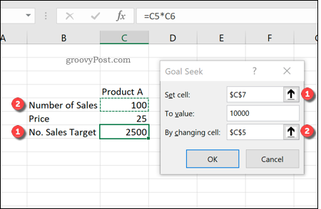 باستخدام Goal Seek في Excel
