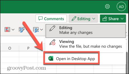 Excel مفتوح في خيار تطبيق سطح المكتب