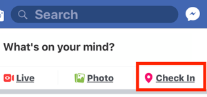 خيار لتحديد Check Ins لصفحة Facebook Business الخاصة بك.