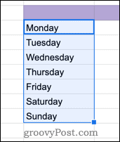 أيام الأسبوع في جداول بيانات Google