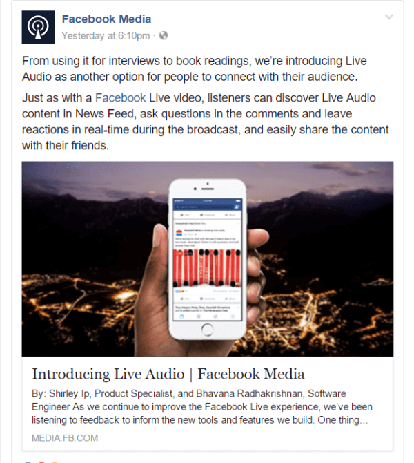 قدم Facebook طريقة جديدة للبث المباشر على Facebook باستخدام Live Audio.
