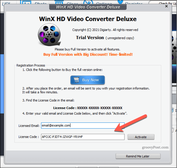 إضافة ترخيص WinX Video Converter