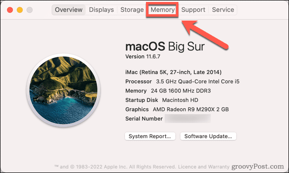 علامة تبويب ذاكرة mac