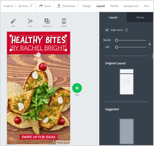 حدد تخطيطًا في Adobe Spark Post.