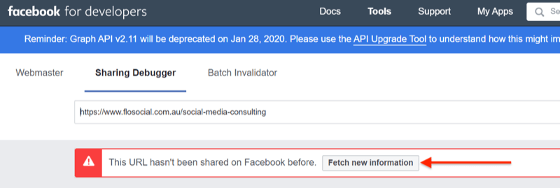 الخطوة 2 من كيفية استخدام أداة Facebook Sharing Debugger