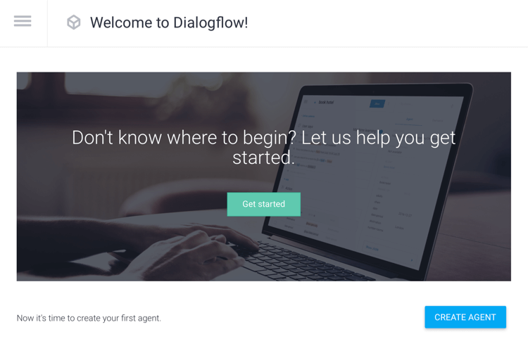 خيار إنشاء وكيل في Dialogflow