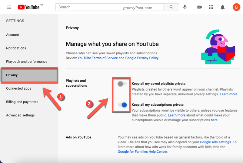 تمكين إعدادات الخصوصية على YouTube