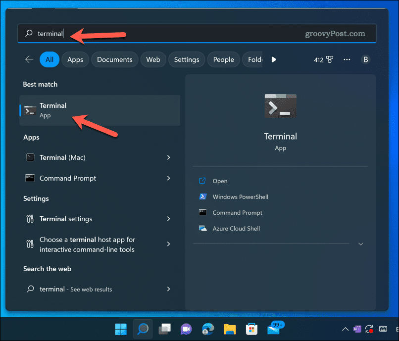 افتح تطبيق Windows 11 Terminal